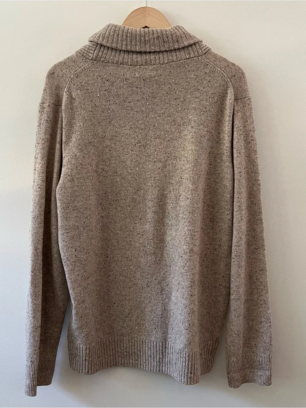J. Crew Tan Shawl Collar Speckled Merino Blend Knit Sweater Men’s L EUC